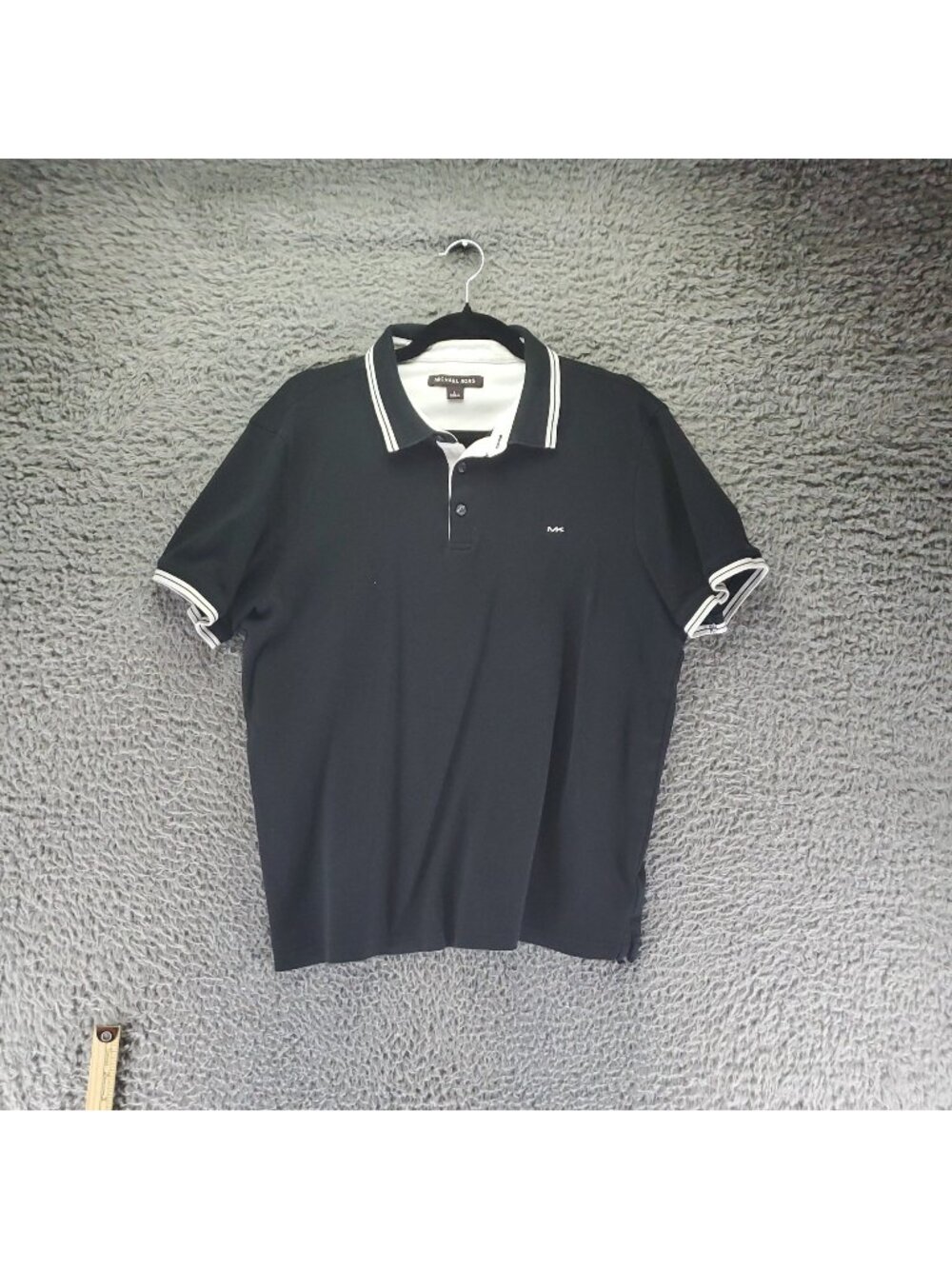 Michael Kors Shirt Mens Large Black Polo Classic Fit 100% Cotton Striped Collar